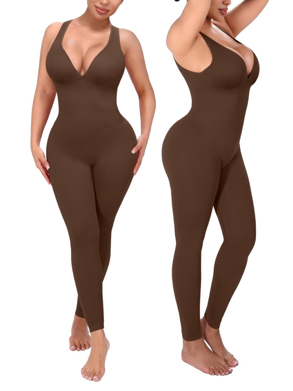 SHAPELLX tummy control Seamless Brown Sculpting Full-Body Jumpsuit